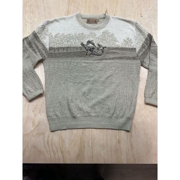 VINTAGE Shenandoah Sweater  Cream Duck Hunting Embroidered Chunky USA Size L - Picture 1 of 8